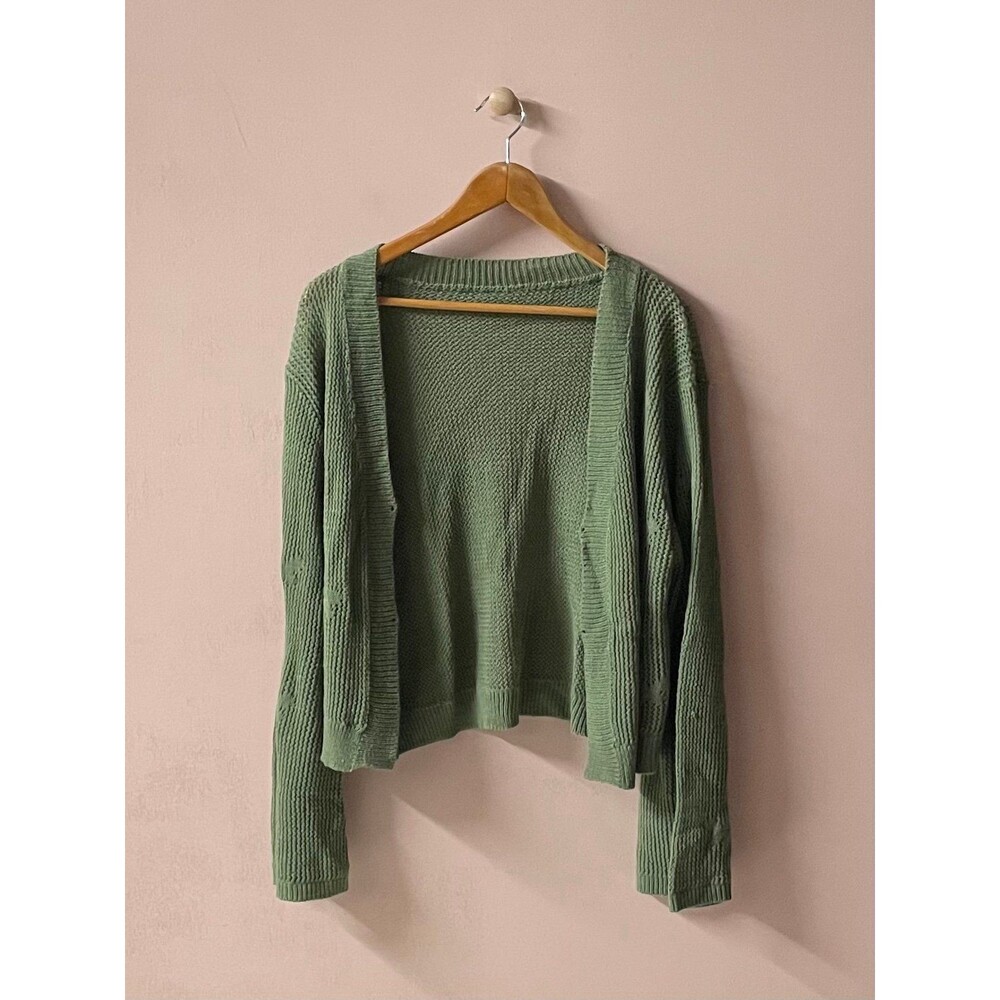 Cider Green Knit Butterfly Open Front Bell Sleeve Cardigan Size 3XL